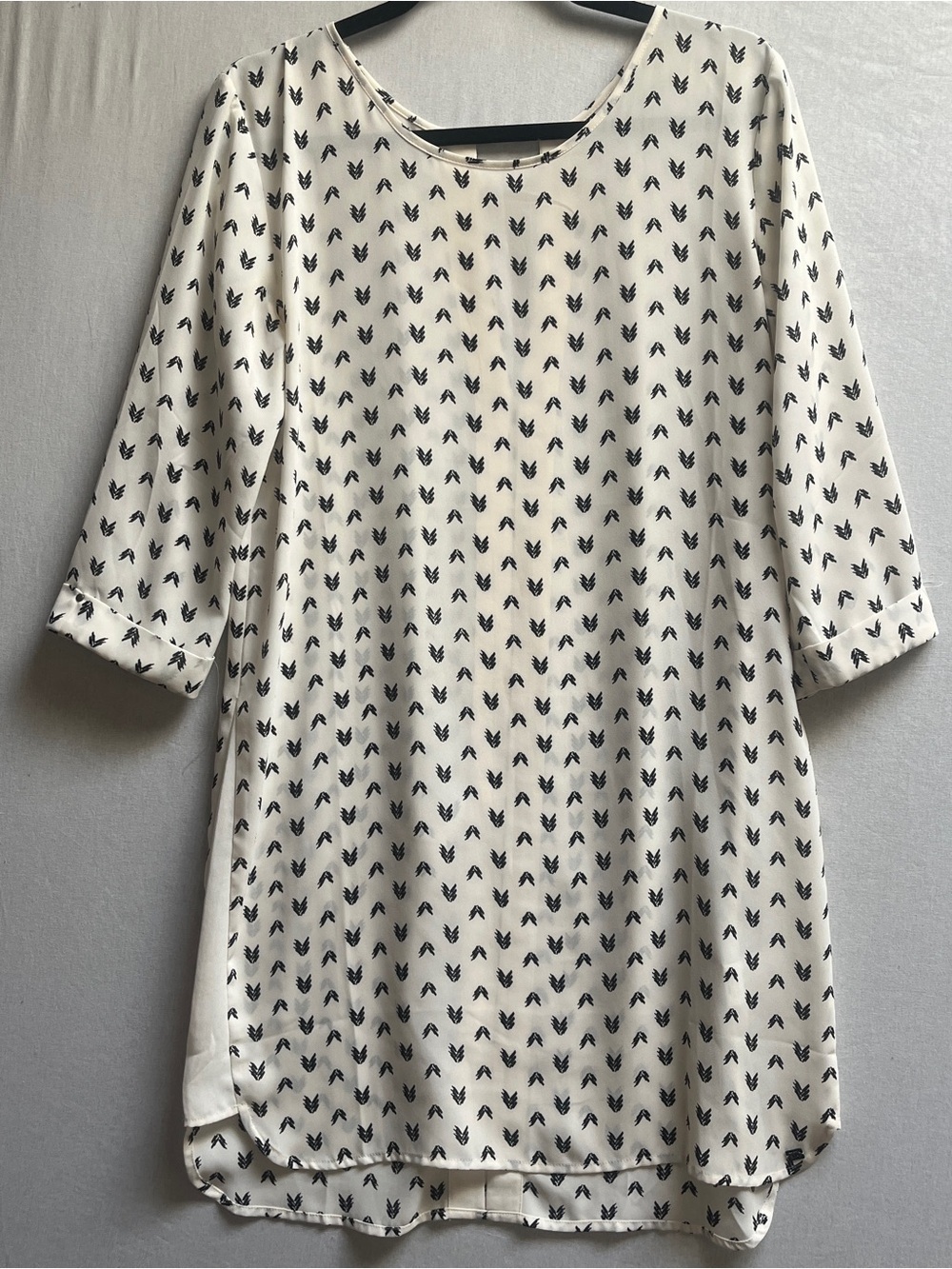 Monk & Lou (Plenty) Cream Black Leaf Print Semi Sheer Tunic Dress Size S